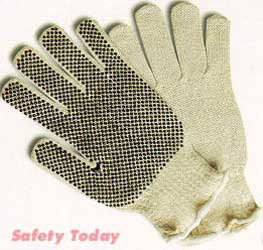 Gloves, String Knit, Dots 1-Side, Cotton Polyester - Slip Resistant
